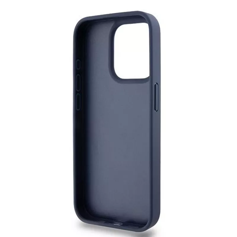 DKNY Leather Mono Stripe ir metalinis logotipas dėklas, skirtas iPhone 15 Pro - mėlynas