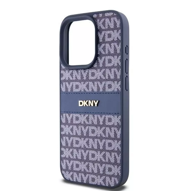 DKNY Leather Mono Stripe ir metalinis logotipas dėklas, skirtas iPhone 15 Pro - mėlynas