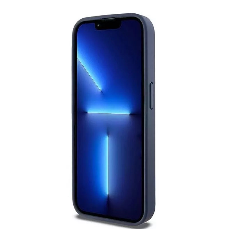 DKNY Leather Mono Stripe ir metalinis logotipas dėklas, skirtas iPhone 15 Pro - mėlynas