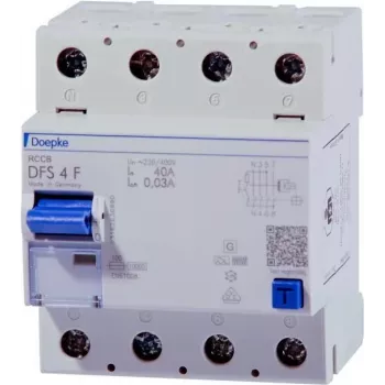 Doepke DFS4 063-4/0.03-F liekamosios srovės automatinis jungiklis (RCCB), 63 A, 4 polių, 30 mA, F tipo 09144820