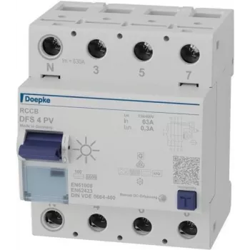 Doepke DFS4 063-4/0.30-PVFI liekamosios srovės automatinis jungiklis, 4 polių, 63 A, 300 mA, F tipo 09146804