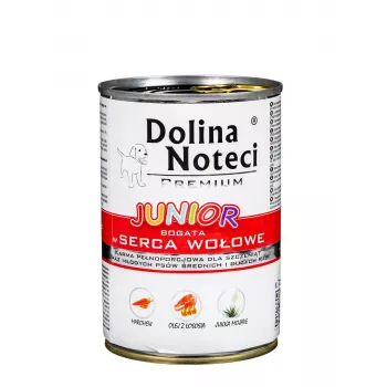 DOLINA NOTECI Premium Junior Rich in Beef Hearts - Šlapias ėdalas šunims - 400 g