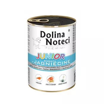 Dolina Noteci Premium Junior Rich in Lamb šlapias ėdalas šuniukams vidutinių ir didelių veislių, 400 g skardinė