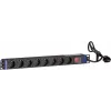 DSIT DS-8PDU-S 19 colių stovo PDU su jungikliu, 8 Schuko lizdai, 2 m laidas, 16A/3680W – juoda/sidabrinė
