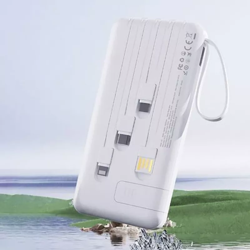 Dudao K11 10000mAh Powerbank su įmontuotais kabeliais Baltas