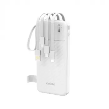 Dudao K11 10000mAh Powerbank su įmontuotais kabeliais Baltas