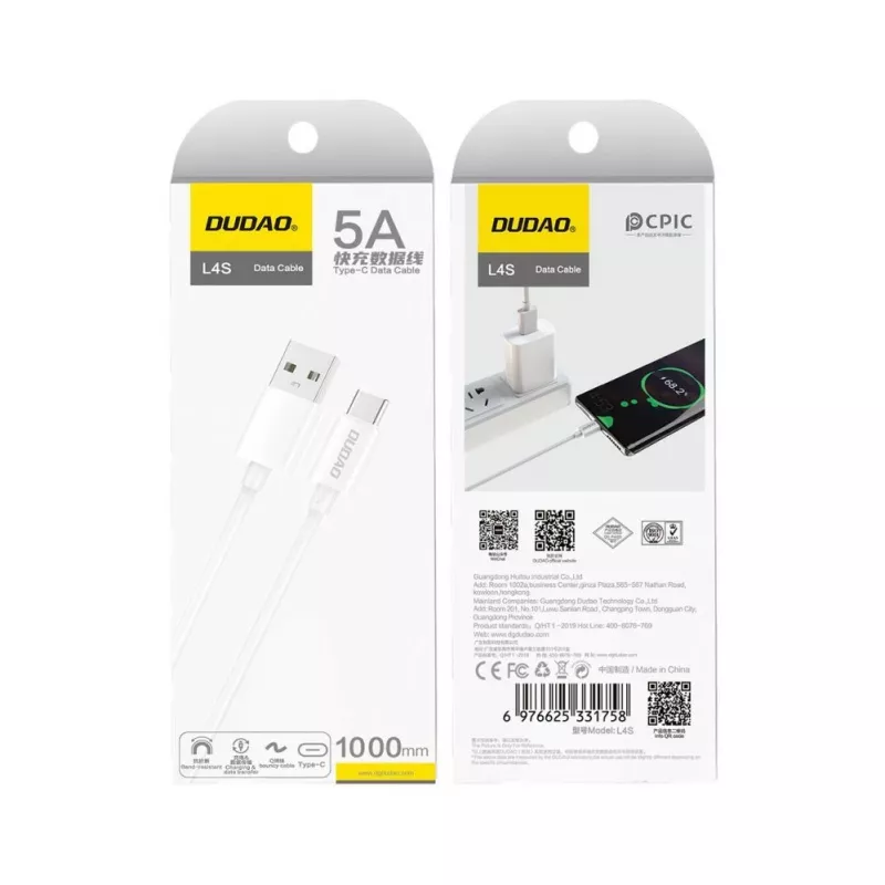 Dudao USB-A į USB-C laidas 1m Juodas