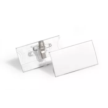 DURABLE Vardinių kortelių laikiklis 40x75 mm su kombinuotu segtuku, akrilas, permatomas, 25 vnt. pakuotė (812119)