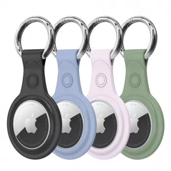Dux Ducis 4 vnt. Silikoninis lankstus dėklas su raktų pakabuko kilpa, skirtas Apple AirTag (juoda, žalia, rožinė, mėlyna)