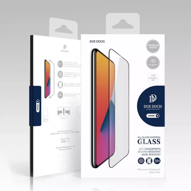 Dux Ducis 9D grūdinto stiklo ekrano apsauga, skirta OnePlus 10T / OnePlus Ace Pro, 9H kietumo, su juodu rėmeliu