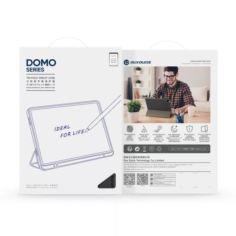 Dux Ducis Domo Series trijų dalių stovo PU odos planšetinio kompiuterio dangtelis juodas, skirtas Galaxy Tab A9 Plus / Tab A11 Plus