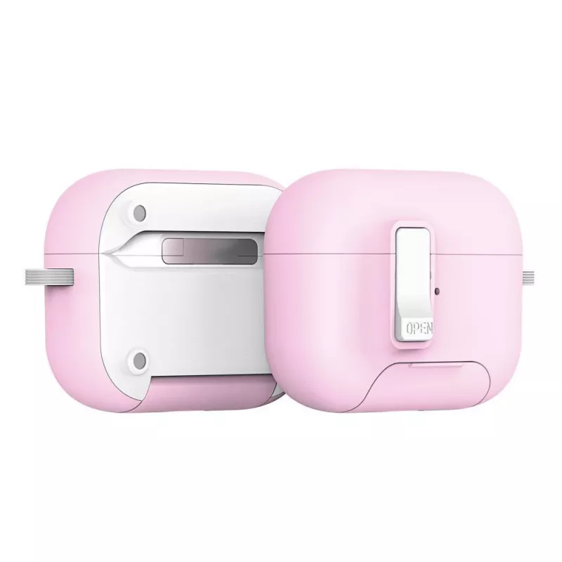 Dux Ducis PECQ Series PC+TPU dangtelis su kabliuku, skirtas Apple AirPods Pro 3, baltas/rožinis
