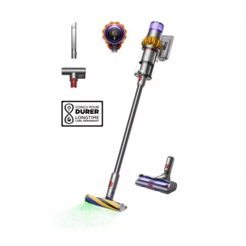 Dyson V15 Detect Absolute belaidis dulkių siurblys, nerūdijančio plieno, 240AW, LCD ekranas, 60 min veikimo