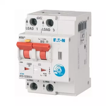 Eaton AFDD-10/2/B/003-A lanko gedimų aptikimo įrenginys su RCBO, 2 polių, 10A, 30mA, A tipo, 230V, 6kA, DIN bėgelis, 2 moduliai