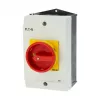 Eaton P1-25/I2/SVB/HI11 25A 3-polių pagrindinis jungiklis su avariniu sustabdymu, montuojamas ant paviršiaus, IP65, raudonas/geltonas
