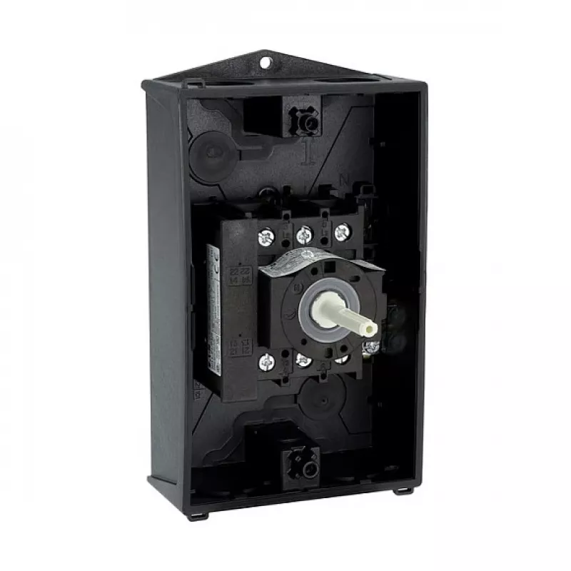 Eaton P1-25/I2/SVB-SW/HI11 3 polių pagrindinis jungiklis 25A paviršinis montavimas juodas/baltas