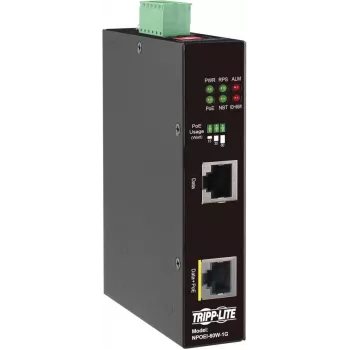 Eaton Tripp Lite Series pramoninis Gigabit PoE++ injektorius, 60W, 802.3bt, Midspan, -40°C iki 75°C, IP30, dvigubas 24-57VDC, DIN bėgelis, 1 prievadas, juodas