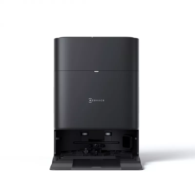 ECOVACS DEEBOT T80S OMNI robotų dulkių siurblys su automatine iškrovimo stotele, 6000 Pa siurbimo galia, karšto vandens grindų plovimas, karšto oro džiovinimas, AIVI 3D 2.0 kliūčių apėjimas, TrueMapping 2.0 LiDAR navigacija, juodos spalvos