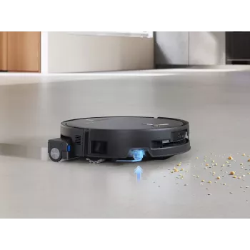 ECOVACS DEEBOT T80S OMNI robotų dulkių siurblys su automatine iškrovimo stotele, 6000 Pa siurbimo galia, karšto vandens grindų plovimas, karšto oro džiovinimas, AIVI 3D 2.0 kliūčių apėjimas, TrueMapping 2.0 LiDAR navigacija, juodos spalvos