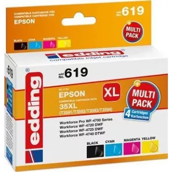 Edding EDD-619 suderinamų didelio našumo rašalo kasečių rinkinys - juoda, žydra, purpurinė, geltona (4 vnt., atitinka Epson 603XL) 18-619
