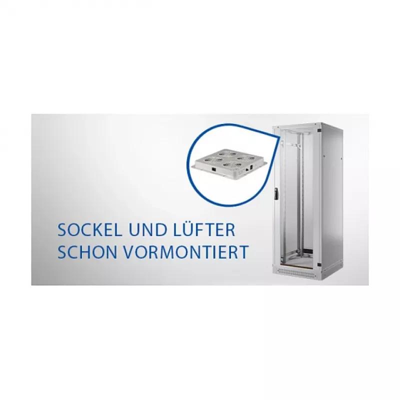 EFB 19 colių tinklo spinta PRO 42U, 800x1000 mm, RAL7035, 4 ventiliatorių stogo modulis, maitinimo blokas + cokolis