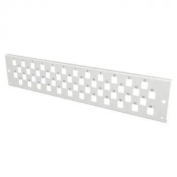 EFB Elektronik VSB2HE-FP-48E2-D-RDM 2U 19 colių stovo optinio skirstytuvo dėžė su 48 E2000 duplex adapteriais, šviesiai pilka