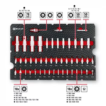 Einhell E-Case 92 dalių dirbtuvių įrankių rinkinys (370514) – chromo-vanadžio plienas, juoda/raudona