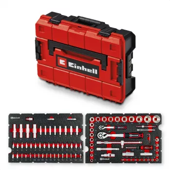 Einhell E-Case 92 dalių dirbtuvių įrankių rinkinys (370514) – chromo-vanadžio plienas, juoda/raudona