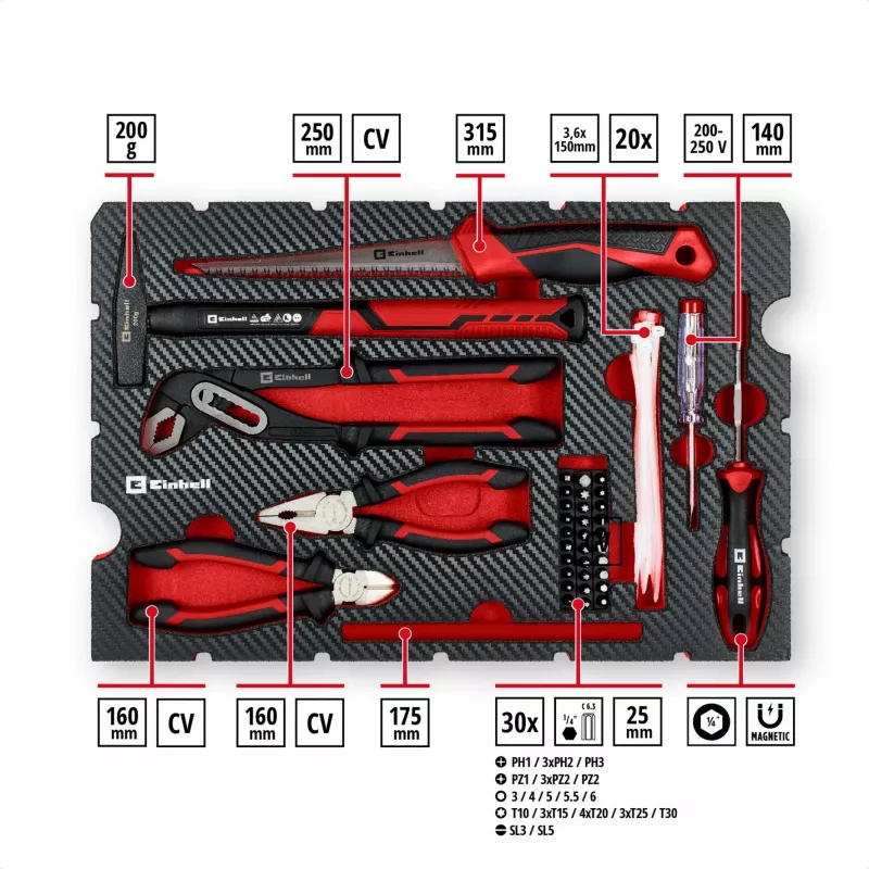 EINHELL-KWB E-Case Renovation Tool Kit, 78 dalių (Juoda/Raudona)