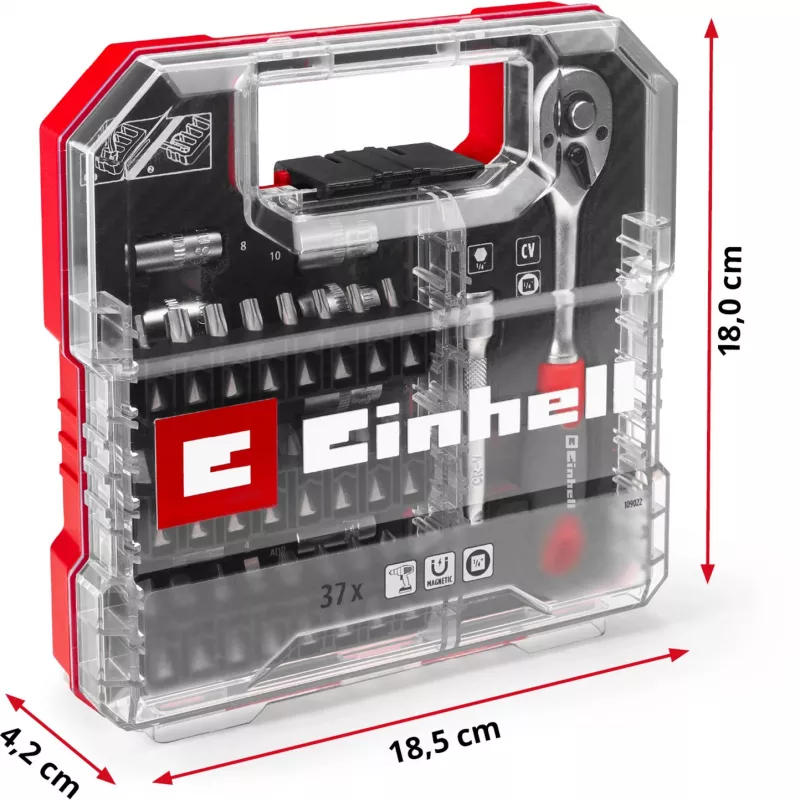 EINHELL-KWB Lizdų ir antgalių rinkinys 1/4 colio 37 dalių L-CASE dėkle