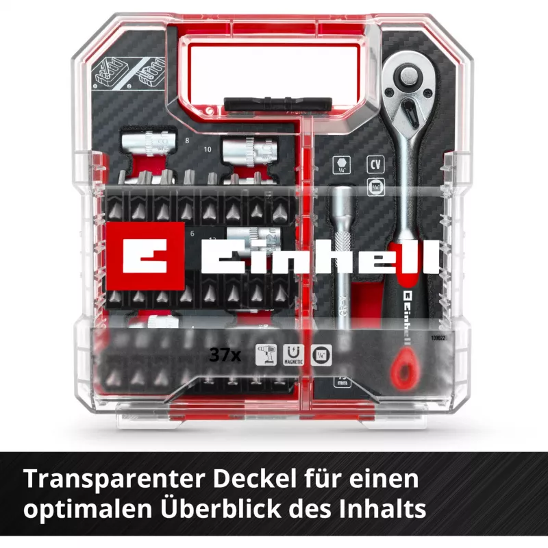 EINHELL-KWB Lizdų ir antgalių rinkinys 1/4 colio 37 dalių L-CASE dėkle