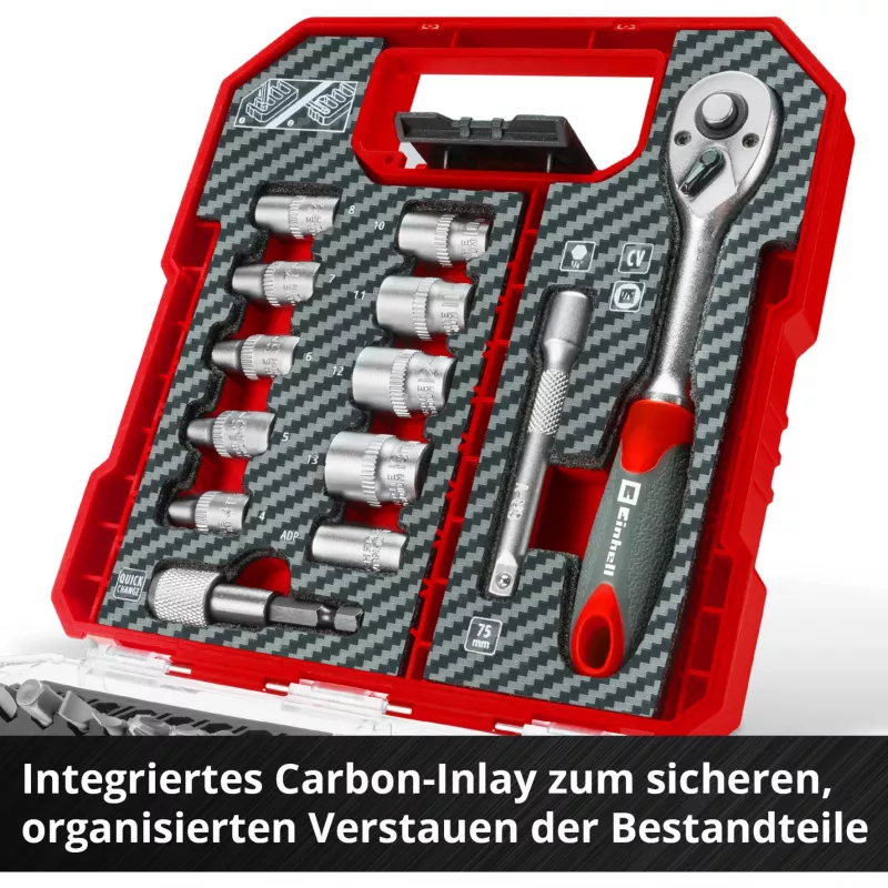 EINHELL-KWB Lizdų ir antgalių rinkinys 1/4 colio 37 dalių L-CASE dėkle