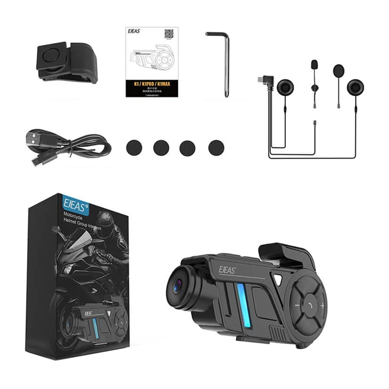 EJEAS K1Pro motociklo intercomas su 1080P vaizdo įrašymu