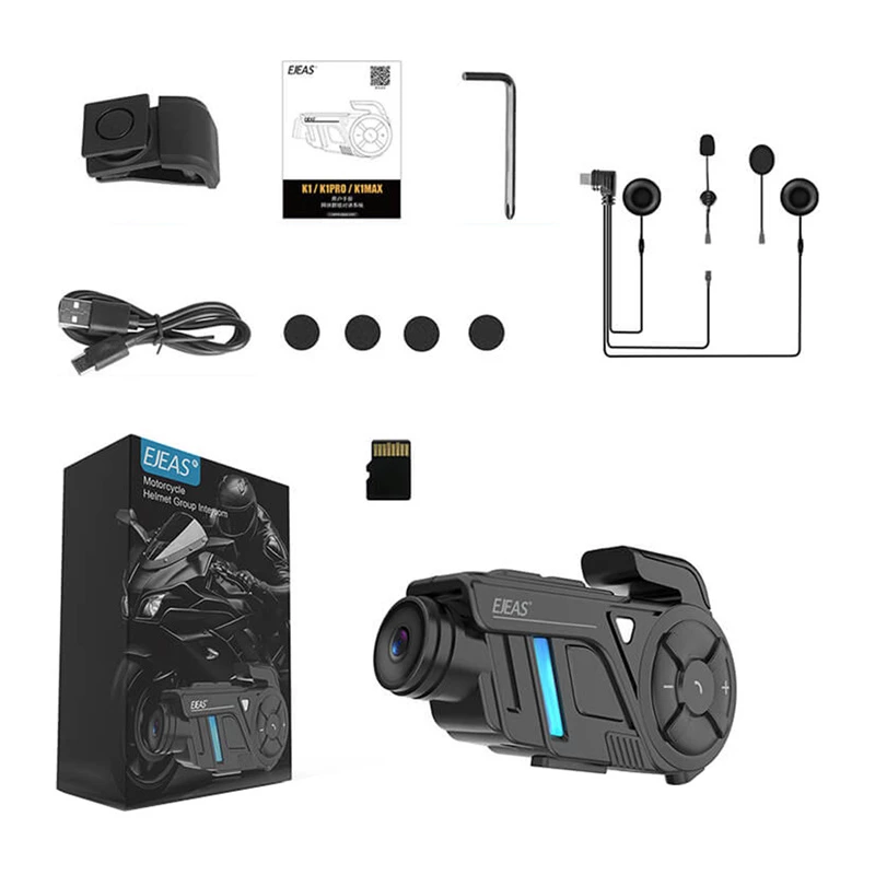 EJEAS K1Pro+ Motociklo Šalmo Intercom su 1080P Įrašymu - Vienas Intercomas