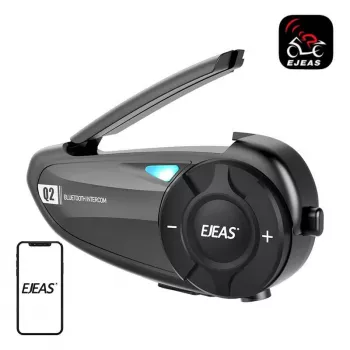 EJEAS Q2 Motociklo Intercom su Bluetooth 5.1, 800m diapazonu, IP65, DSP & CVC triukšmo slopinimu, FM radiju, balso asistentu, USB-C, iki 20h pokalbio laiko