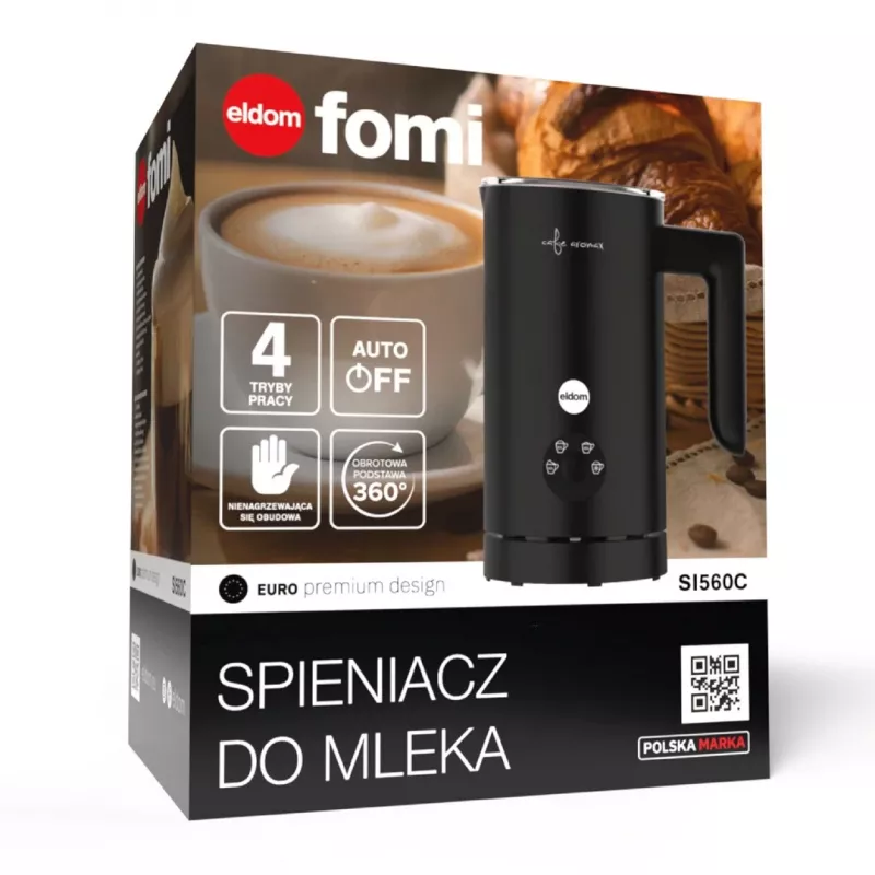 ELDOM SI560C pieno plakiklis juodas - 500W automatinis karšto ir šalto pieno plakimas, 300ml pašildymas, nerūdijantis plienas
