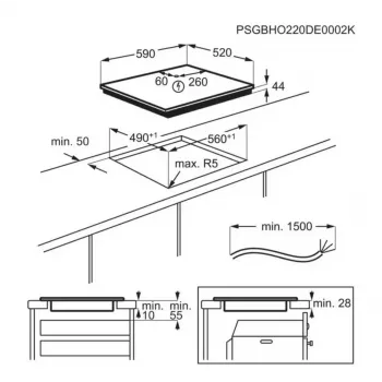 Electrolux EIV64453 Juoda įmontuojama 60 cm zoninė indukcinė kaitlentė su 4 zonomis