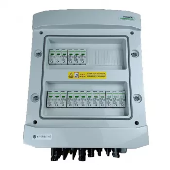 EMITER Switchgear Attached DC Hermetic IP65 EMITTER su DC apsaugos nuo viršįtampių įrenginiu Noark 1000V 1+2 tipo, 6x PV eilutė, 6x MPPT