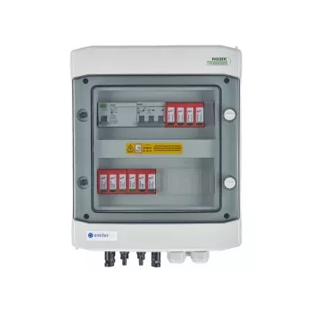 EMITER EM-1102_DCAC DC/AC fotovoltinis skirstytuvas hermetiškas IP65 su Dehn 1000V Type 2 apsauga nuo viršįtampių, 2 x PV string, 2 x MPPT // AC Dehn Type 2, 10A 3 fazės, RCD Type A 40A/300mA