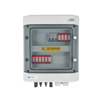 EMITER Switchgear Attached DCAC Hermetic IP65 EMITTER su DC viršįtampio ribotuvu Dehn 1000V 2 tipas, 2 x PV String, 2 x MPPT // og. AC Dehn 2 tipas, 10A 3-F