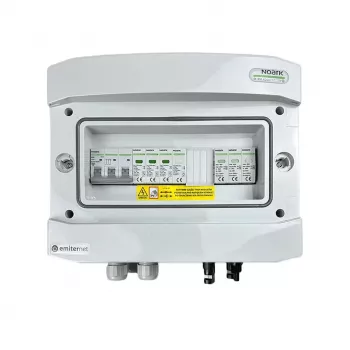 EMITER Switchgear Attached DCAC Hermetic IP65 EMITTER su Noark 1000V Type 1+2 DC apsauga nuo viršįtampių, 1 x PV styga, 1 x MPPT // og. AC Noark Type 1+2, 10A 3 fazės