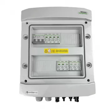 EMITER Switchgear Attached DCAC Hermetic IP65 su Noark 1000V Type 2 DC viršįtampio apsauga, 2 x PV String, 2 x MPPT // AC Noark Type 2, 10A 3-fazių