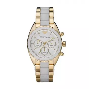 Emporio Armani AR5944 Moteriškas laikrodis su chronografu, rožinio aukso spalvos nerūdijančiu plienu, 38 mm