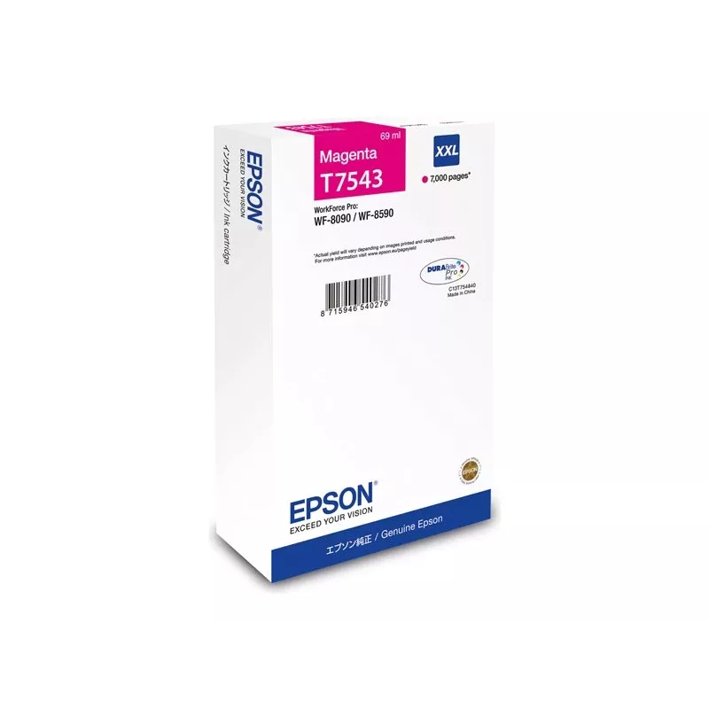 Epson T7543 XXL rašalo kasetė, purpurinė (69 ml) – Originali, skirta WorkForce Pro 8090/8590