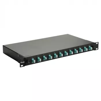 Equip 12 prievadų optinio pluošto sujungimo dėžutė, LC Duplex, OM3, 1U, su įranga, juoda