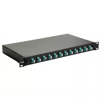 Equip 12 prievadų optinio pluošto sujungimo dėžutė, LC Duplex, OM3, 1U, su įranga, juoda