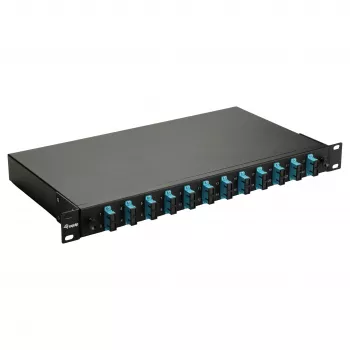 Equip 12 prievadų optinio pluošto sujungimo dėžė, SC Duplex, OM3, 1U, su įranga, juoda
