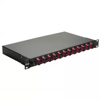 Equip 12 prievadų optinio pluošto sujungimo dėžutė, SC Duplex, OM4, 1U, pilnai sukomplektuota, juoda