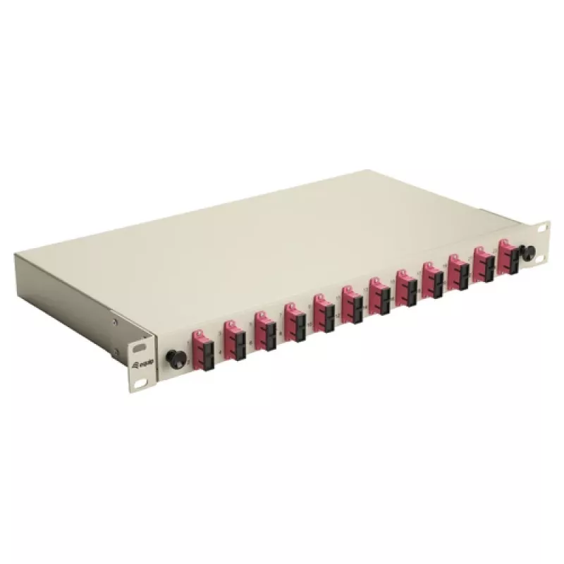 Equip 12-Port SC Duplex OM4 šviesolaidžio sujungimo dėžutė, 1U, pilnai komplektuota, pilka