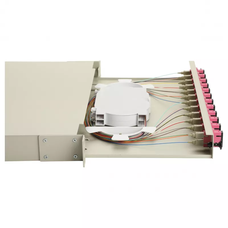 Equip 12-Port SC Duplex OM4 šviesolaidžio sujungimo dėžutė, 1U, pilnai komplektuota, pilka